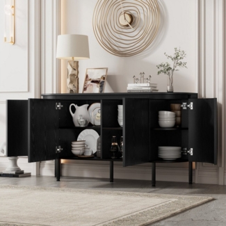 OKWISH Sideboard Moderner Bogenförmiger Anrichte (Modernes Bogenförmiges Sideboard mit Marmoroptik/natürlichem Holzgefüge-Tischplatte, höhenverstellbaren Regalen & Metallbeinen)