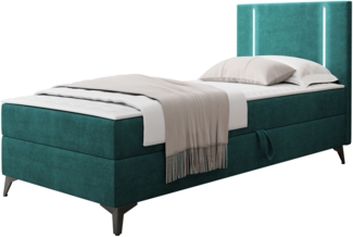 Boxspringbett Ono 1 mit LED-Beleuchtung und Bettkasten (Farbe: Manila 37, Seite: Rechts, Größe: 90 x 200 cm)
