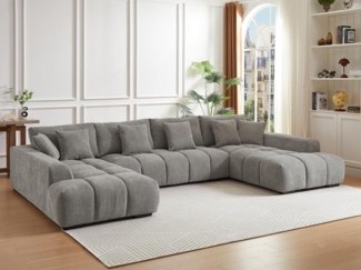 Vente-unique - Großes Ecksofa - Stoff - Grau - BERENIA