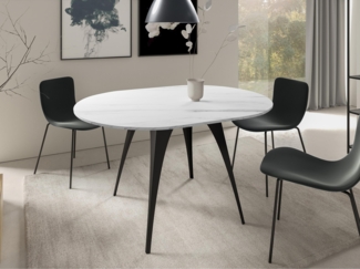 Esstisch Calliso 100, Ausziehbarer, Beine aus Stahl (Farbe: Schwarz / Bianco Marmor)