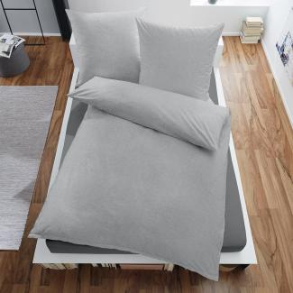 Traumschlaf Uni Melange Flanell Bettwäsche Classic|160x210 cm + 65x100 cm| silber