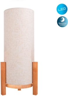 näve LED Tischleuchte Madita, Ein-/Ausschalter, LED wechselbar, Warmweiß, Akkubetrieb, inkl. USB-C-Kabel, Holzgestell, Textilschirm, dimmbar