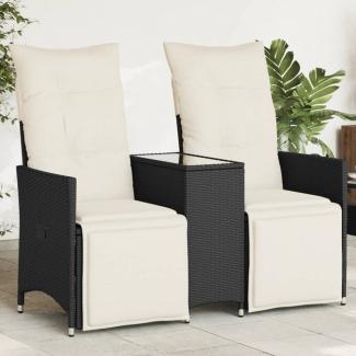 vidaXL Gartensofa 2-Sitzer Verstellbar mit Tisch Schwarz Poly Rattan 365715