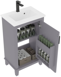 i@home Waschbeckenschrank Badezimmerschrank,Waschtisch, weiß/grau (Packung set) mit Keramikwaschbecken, Türregale und verstellbare Regale,51 x 34 x 83 cm
