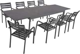 Garten-Sitzgruppe EGON 9-tlg. - Kunststoff, Grau | Gartenmöbel-Set Gartengarnitur Garten-Essgruppe mit Stühlen und Esstisch