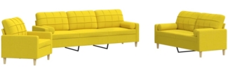 vidaXL 3-tlg. Sofagarnitur mit Dekokissen Hellgelb Stoff 3278308