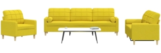 vidaXL 3-tlg. Sofagarnitur mit Dekokissen Hellgelb Stoff 3278308
