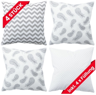 Amilian Dekokissen 4er Set - Dekokissen mit Füllung - 50x50 cm - Deko Kissen