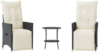 vidaXL 3-tlg. Bistro-Set mit Kissen Schwarz Poly Rattan 365673