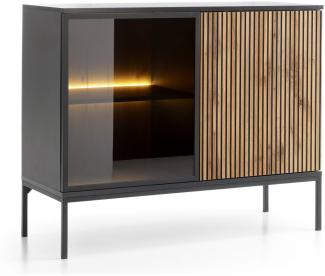 Selsey 'Tosena' Sideboard zweitürig mit LED, schwarz/Wotan-Eiche, ca. 83 x 104 x 39 cm