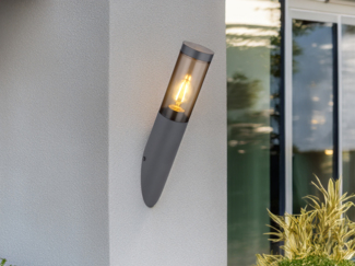 GLOBO LIGHTING LED Außen-Wandleuchte, LED wechselbar, warmweiß, Fassaden-beleuchtung Anthrazit Terrassenleuchte Carport, Höhe 40cm