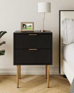 Modernes Nachttisch Schwarz Gold 2 Schubladen Schlafzimmer Wohnzimmer