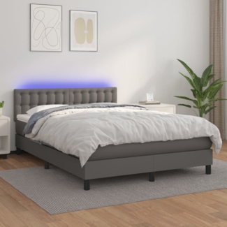 vidaXL Boxspringbett mit Matratze & LED Grau 140x190 cm Kunstleder 3134223
