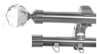 BASIT Gardinenstange Rohr und Innenlauf Edelstahloptik 20mm mit Deckenträgern 120 cm E87, Ø 20 mm, 2-läufig, verschraubt, Metall, D60RI 120 cm E87 Kristall Kugel