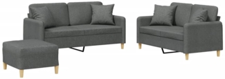 vidaXL 3-tlg. Sofagarnitur mit Kissen Dunkelgrau Stoff 3202111