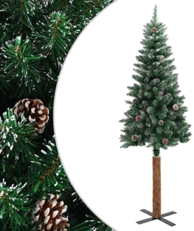 vidaXL Weihnachtsbaum Schlank mit Echtholz und Schnee Grün 150 cm 320960