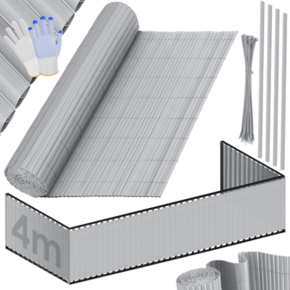 KESSER® PVC Sichtschutzmatte Sichtschutzzaun Balkonverkleidung Windschutz verstärkte Lamellen für Garten Balkon & Terrasse Balkonumrandung inkl Kabelbindern, Abdeckung & Handschuhe Hellgrau, 80 x 400 cm