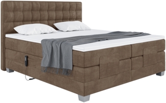 MEBLINI Boxspringbett Elektrisch EDISON 160x200 cm mit Bettkasten - H3/Braun Samt Polsterbett - Doppelbett mit Toppers & Taschenfederkern-Matratzen