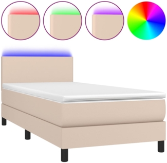 vidaXL Boxspringbett mit Matratze & LED Kunstleder Braun 90x200 cm, Härtegrad: H2 [3134086]