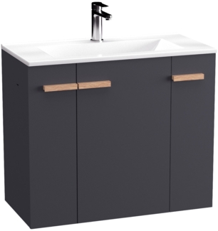 BADEDU HIERA Waschbecken mit Unterschrank 80 cm breit, Anthrazit, Waschbecken Keramik Weiß