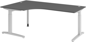 bümö Eckschreibtisch höhenverstellbar 200x120 cm in graphit, Metallgestell in silber - Schreibtisch groß, Bürotisch höhenverstellbarer, Büroschreibtisch & Computertisch PC Tisch Büro, X82-G-SS