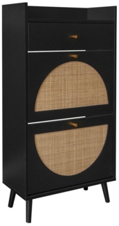 MODFU Schuhschrank Schuhkipper Schuhregal Schließfächer (Schuhschrank,mit Rattan-Optik und zwei Türen, 60 cm, doppeltem Regal, aus natürlichem Rattan, 60 cm x 35 cm x 90 cm (L x B x H)