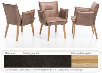 Sessel Gerit 2 Rücken mit Naht Polstersessel Esszimmer Massivholz Eiche natur lackiert, Liberty grey