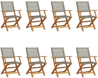 vidaXL Gartenstühle 8 Stk. Klappbar Grau Poly Rattan & Massivholz 3214561
