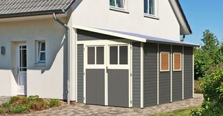 Anlehnhaus Bomlitz 4 - 238x355 cm, 19 mm Holz terragrau, Karibu