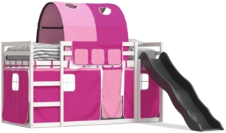vidaXL Etagenbett mit Rutsche und Gardinen Rosa 90x190 cm 3284157