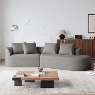Chenille Sofa 3-Sitzer mit geschwungenem Design,Großes bequemes Sofa ohne Montage, weicher Stoff, hochelastische Polsterung,Hellgrau