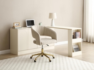 Vente-unique - Bürostuhl höhenverstellbar - Samt - Beige & Goldfarben - TIRIESI von Pascal Morabito