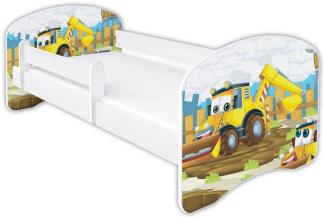 Clamaro 'Schlummerland 2021' Kinderbett 80x180 cm, Bagger, inkl. Lattenrost, Matratze und Rausfallschutz (ohne Schublade)