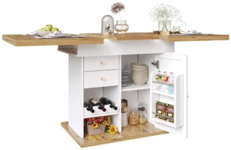 i@home Esstisch Teleskoptisch, ausziehbarer Küchentisch (110-140×80cm) (1 Esstisch), Tisch mit Snackregal und Weinregal, weiß/schwarz