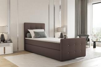 Boxspringbett Bett MARKOS 90x200cm Bettkasten Seite Links Braun inkl. Topper