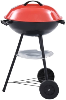 vidaXL Tragbarer Holzkohlegrill mit Rädern, Stahl Schwarz und Rot, 44cm