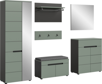 Garderobenkombination inkl. Sitzkissen (B/H/T: 255x190x37 cm) in Smoke Green Nachbildung