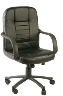 Dmora - Stuhl mit Rädern Shepparton, Chefsessel mit Armlehnen, Ergonomischer Bürostuhl, Schwarz, 56x59h88/99 cm