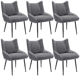 Tongtong Esszimmerstuhl Loungesessel Sofastuhl,Armlehnensessel Sessel,Teddy Samt (6 St), Grau
