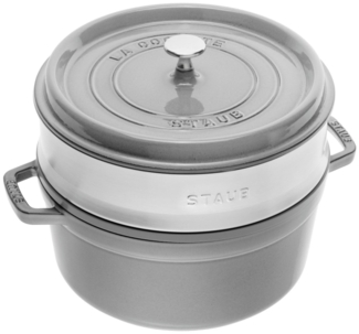 Staub La Cocotte Cocotte mit Dämpfeinsatz 24 cm, rund, Graphit-Grau, Gusseisen