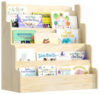 radelldar Bücherregal Kinderregal Montessori Kinder Kieferholz mit 4 Ablage,80cm, Tonie regal, Breite 38cm,Höhe 80cm