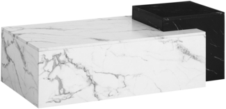 Couchtisch 120x60x40cm Marmor-Optik Weiß Schwarz Modern Rechteckig Zwei Ebenen
