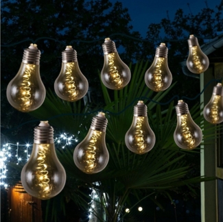 MARELIDA LED-Lichterkette Solar Lichterkette 10 Glühbirne rauchig grau 4,5m 2Modi Retro Garten, 50-flammig