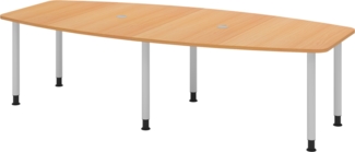 bümö Konferenztisch oval 280x130 cm großer Besprechungstisch in Buche, Besprechungstisch mit Gestell in silber, Meetingtisch für 10 Personen, XXL-Tisch für Besprechungsraum & Meeting, KT28C-6-S