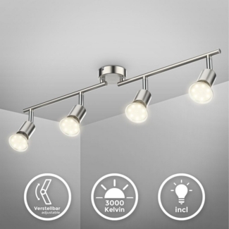 B.K.Licht LED Deckenleuchte Deckenlampe Wohnzimmer GU10 12W 60cm silberfarben - BKL1024, LED wechselbar, 2700K - Extra-Warmweiß, Deckenstrahler Spots drehbar schwenkbar 1000lm Küche Flur matt-nickel