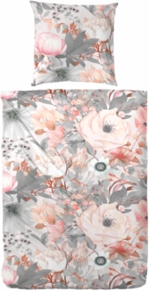 Primera Mako-Satin Bettwäsche 155x220 Blüten Rosen weiß silber rosa 243230-82