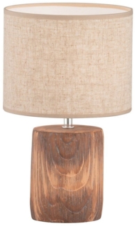 FISCHER & HONSEL LED Nachttischlampe, Dimmfunktion, LED wechselbar, Warmweiß, mit Beton-Fuß Holz-Optik & Landhausstil Leinen-Schirm Beige, Höhe 35cm