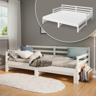 Bellamio 'Ayr' Tagesbett inkl. Lattenrost, 90x200/180x200 cm, Massivholz Kiefer, weiß, mit ausziehbarem Gästebett