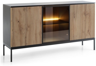 Lomadox Sideboard SIBARI-160, Sideboard in schwarz mit Wotan Eiche Nb, grifflos B/H/T 154/83/39 cm