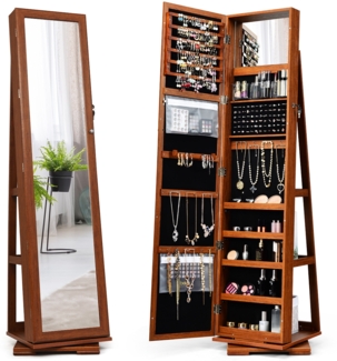 2 in 1 Schmuckschrank & Leiterregal aus Holz mit Ganzkörperspiegel 39 x 39 x 161 cm Braun